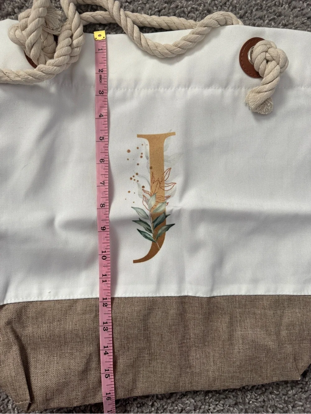 Monogram J Canvas Tote with Matching Zip Bag Accent with Botanical Motif